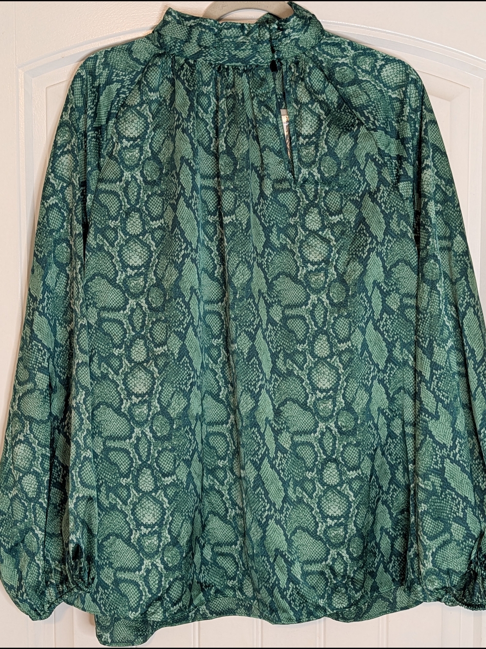 Sugar Lips Plus Size Green Snake Print Long Sleeve Mock Neck Blouse - Picture 2 of 11